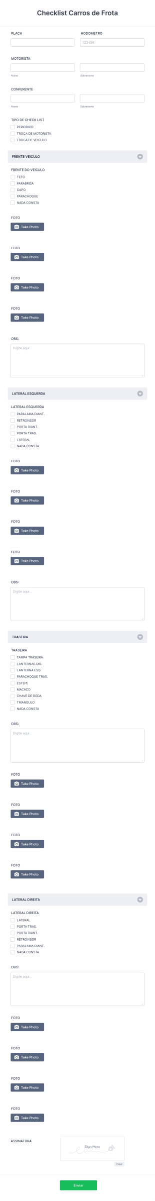 Checklist Carros De Frota Form Template