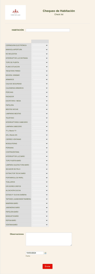 Check List Habitación / Apartamento Form Template