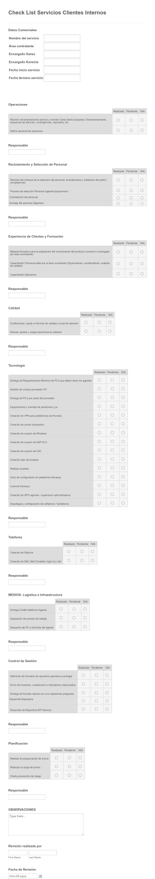 Check List Servicio Cliente Interno Form Template