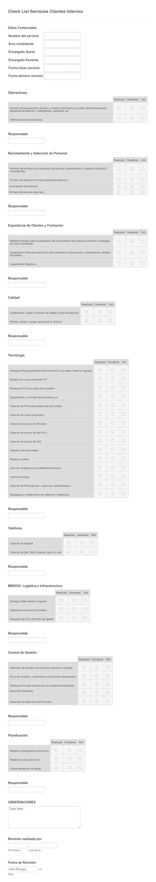 Check List Servicio Cliente Interno