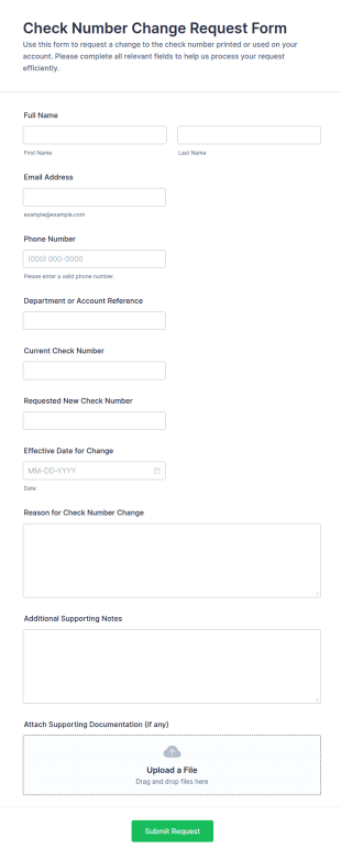 Check Number Change Request Form Template