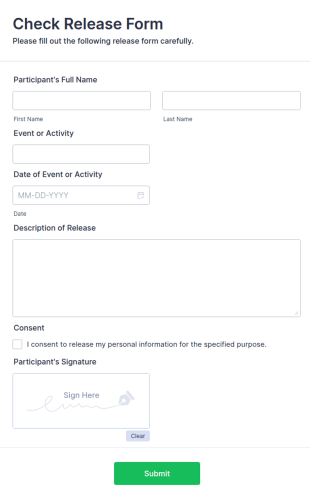 Check Release Form Template