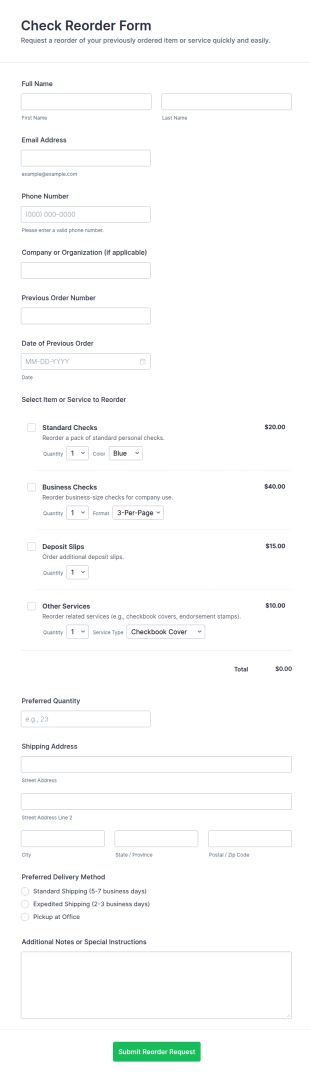 Check Reorder Form Template