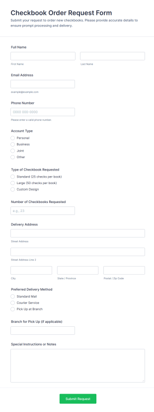 Checkbook Order Request Form Template