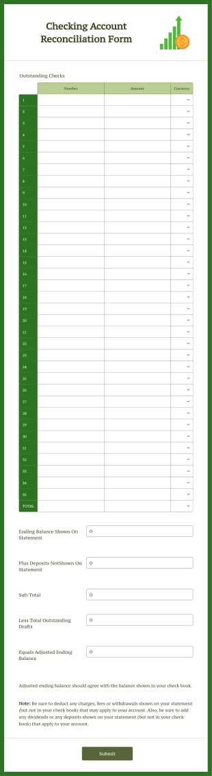 Checking Account Reconciliation Form Template