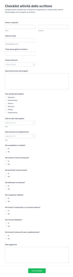 Checklist Attività Dello Scrittore