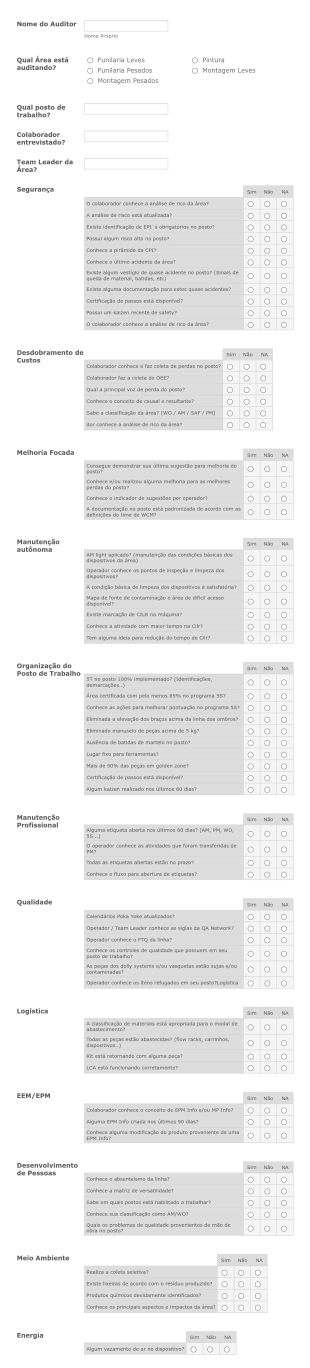 Checklist Auditorias Form Template