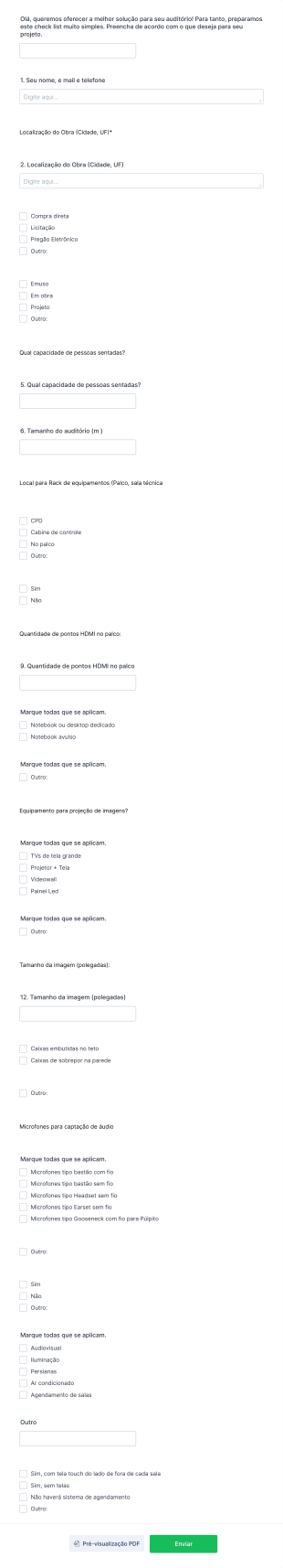 Checklist Auditório Formulários Google Form Template
