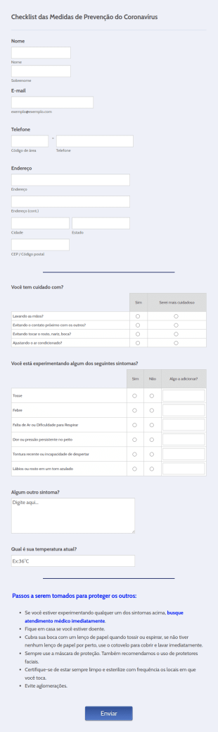 Checklist Das Medidas De Prevenção Do Coronavírus