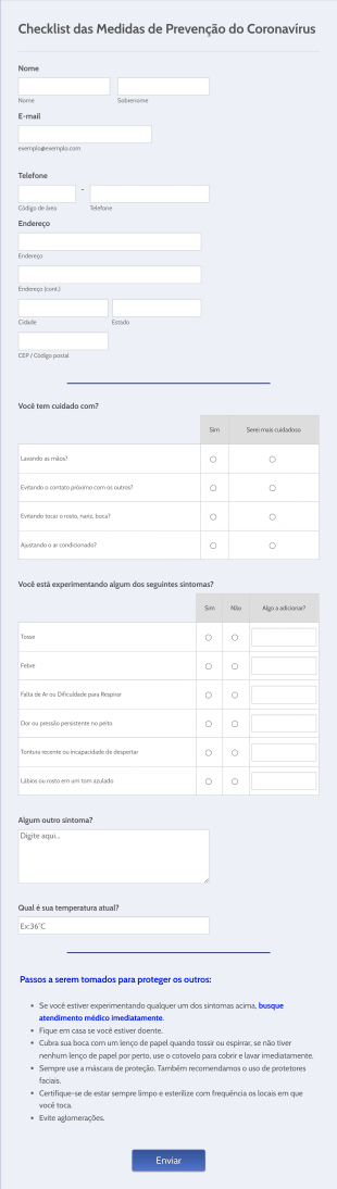 Checklist Das Medidas De Prevenção Do Coronavírus Form Template