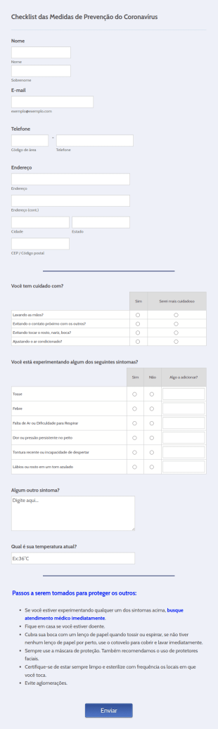 Checklist Das Medidas De Prevenção Do Coronavírus