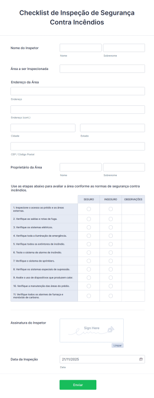 Checklist De Inspeção De Segurança Contra Incêndios Form Template
