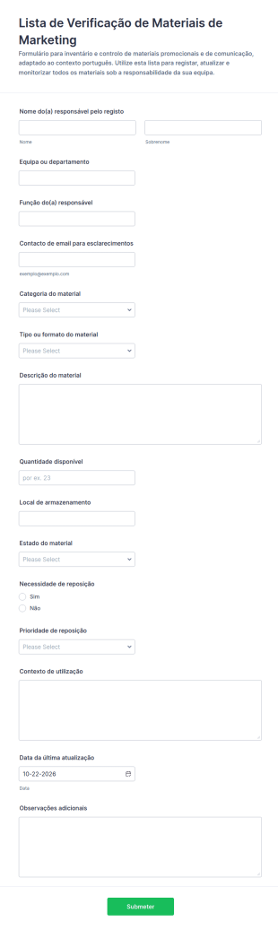 Checklist De Inventário De Materiais De Marketing