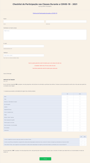 Checklist De Participação Nas Classes Durante A COVID 19 Form Template