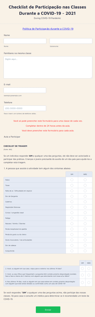 Checklist De Participação Nas Classes Durante A COVID 19
