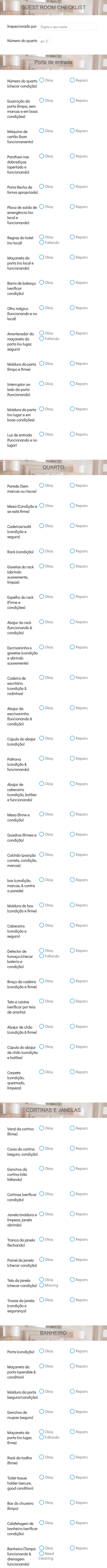 Checklist De Quarto De Hotel