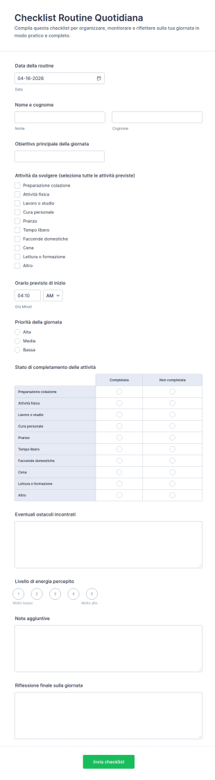 Checklist Della Routine Quotidiana Form