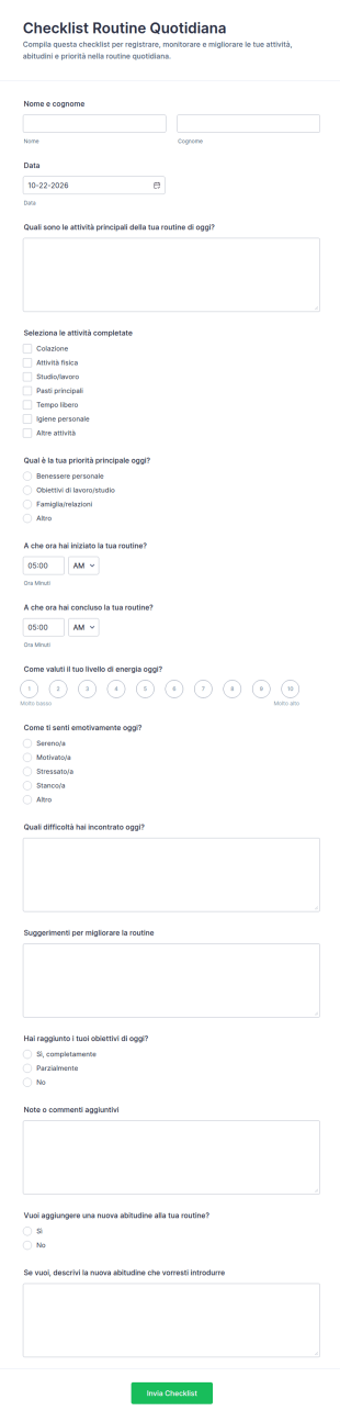 Checklist Della Routine Quotidiana