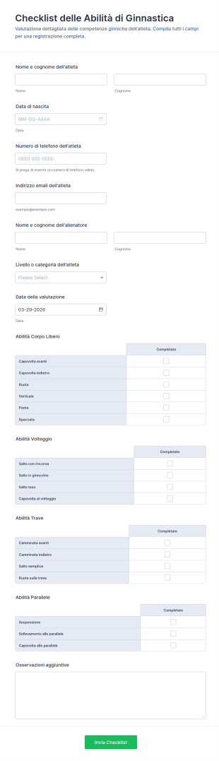 Checklist Delle Abilità Di Ginnastica