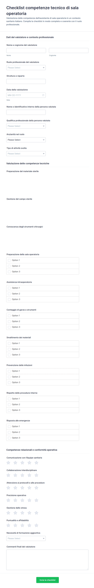 Checklist Delle Competenze Del Tecnologo Chirurgico Form