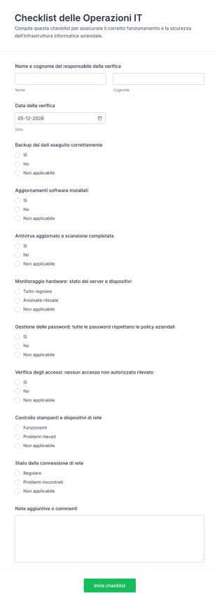 Checklist Delle Operazioni IT