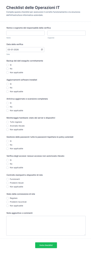 Checklist Delle Operazioni IT