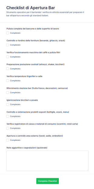 Checklist Di Apertura Del Bar