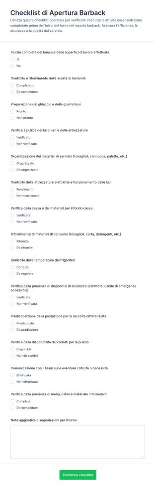 Checklist Di Apertura Del Barback