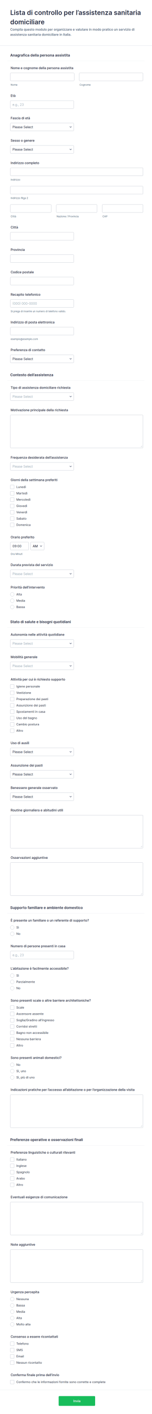 Checklist Di Assistenza Sanitaria Domiciliare