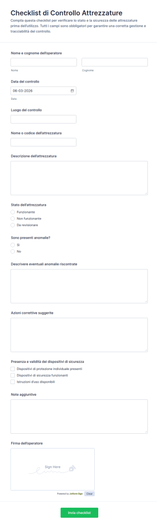 Checklist Di Attrezzature Per L'Evento Form