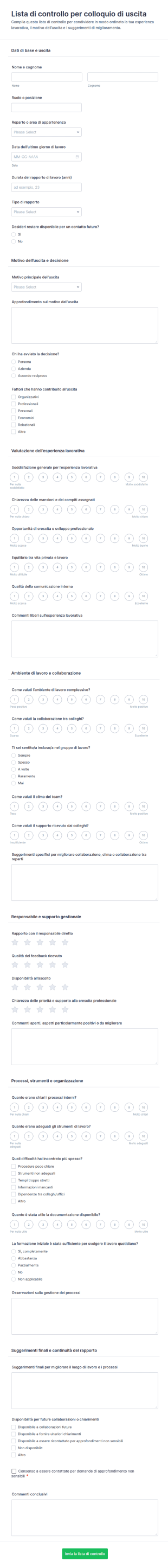 Checklist Di Colloquio Di Uscita Form