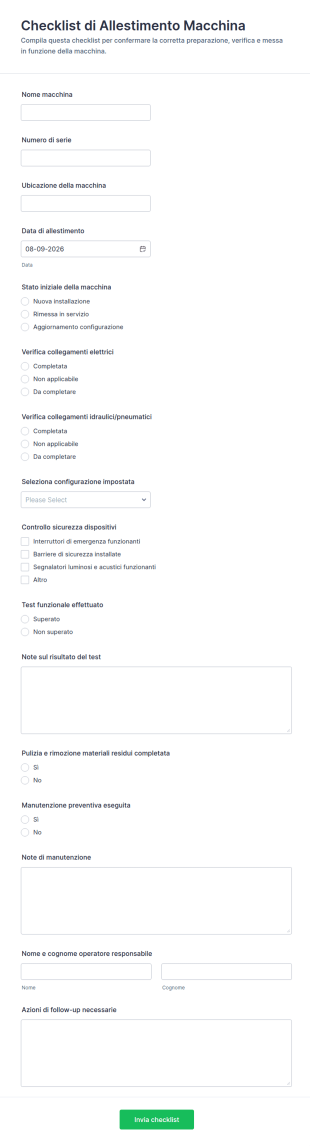 Checklist Di Configurazione Della Macchina
