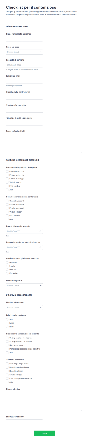 Checklist Di Conformità Legale