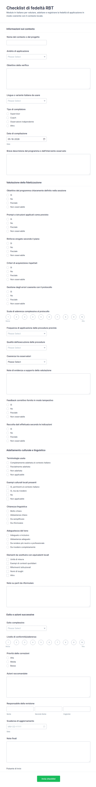 Checklist Di Fedeltà RBT