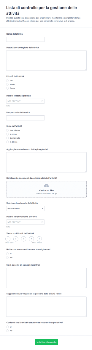 Checklist Di Gestione Attività