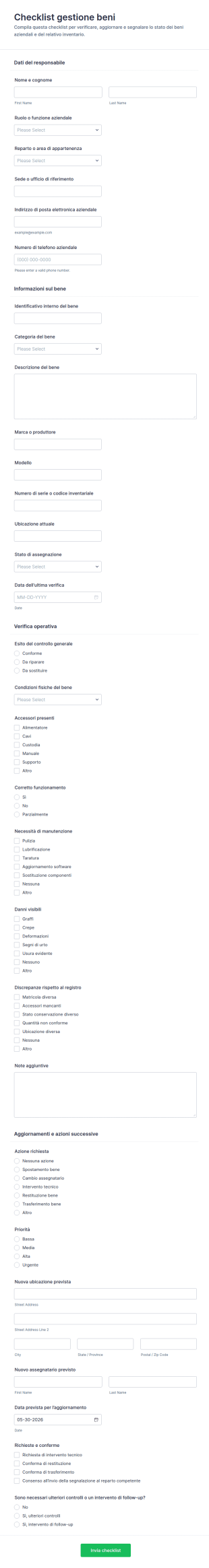 Checklist Di Gestione Delle Risorse