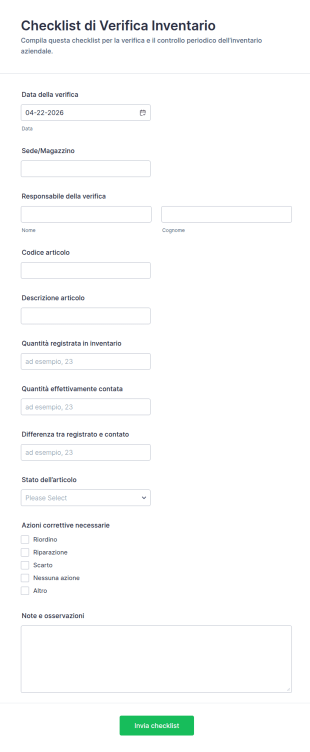 Checklist Di Inventario Form