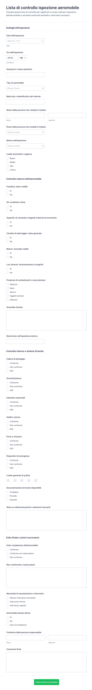 Checklist Di Ispezione Aeronautica Form