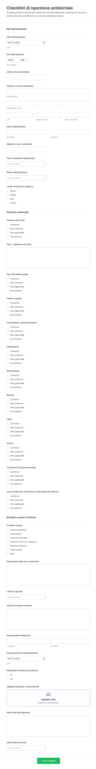 Checklist Di Ispezione Ambientale Form