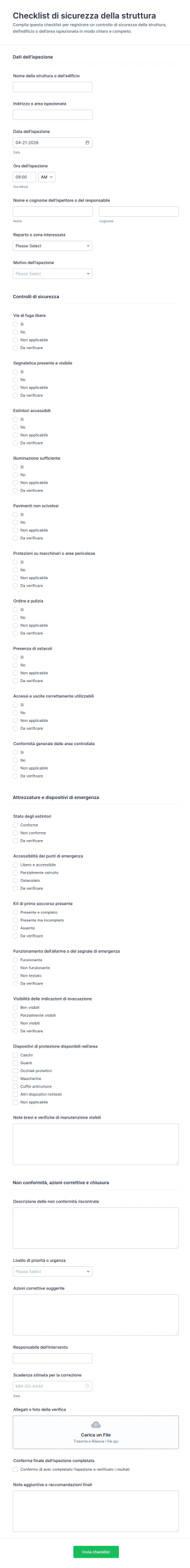 Checklist Di Ispezione Della Sicurezza Delle Strutture Form