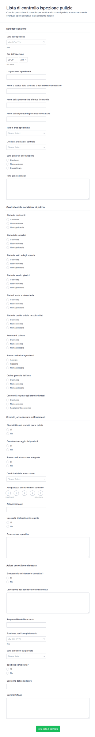 Checklist Di Ispezione Delle Pulizie Modulo