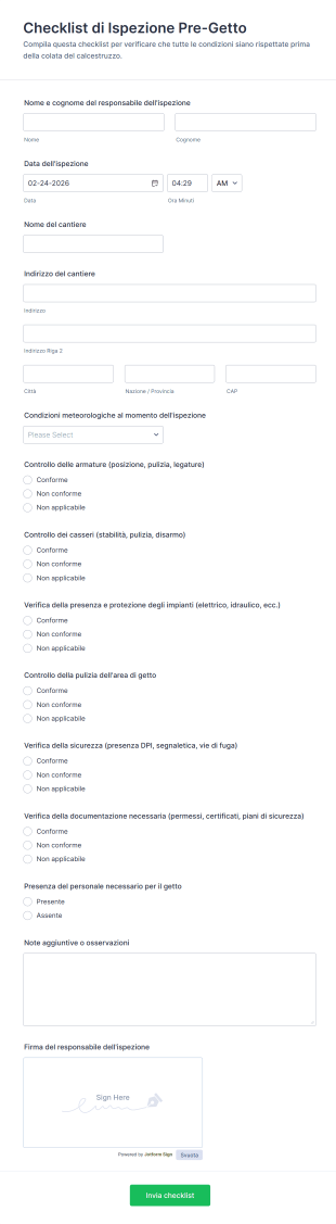 Checklist Di Ispezione Pre Getto