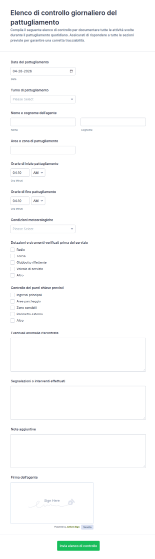 Checklist Di Ispezione Quotidiana Del Personale