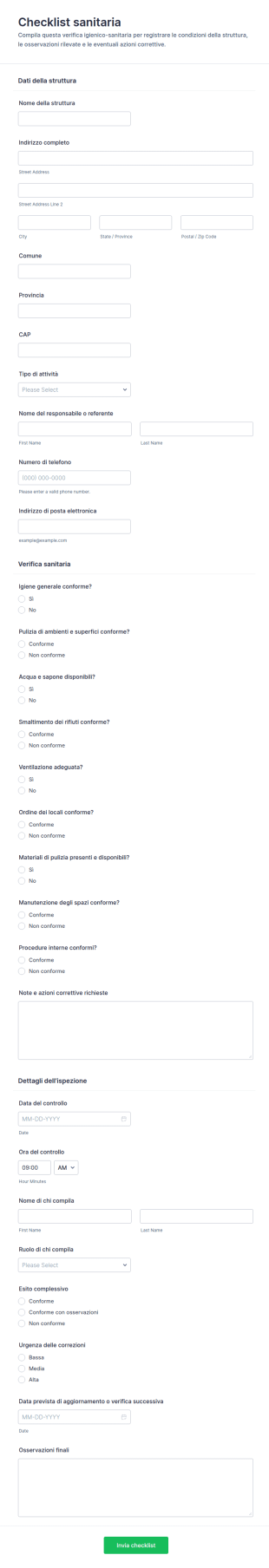 Checklist Di Ispezione Sanitaria Form