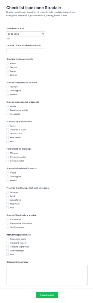Checklist Di Ispezione Stradale Form
