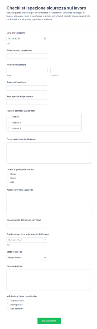 Checklist Di Ispezione Sulla Sicurezza Sul Lavoro Form