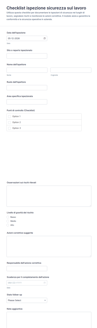 Checklist Di Ispezione Sulla Sicurezza Sul Lavoro Form