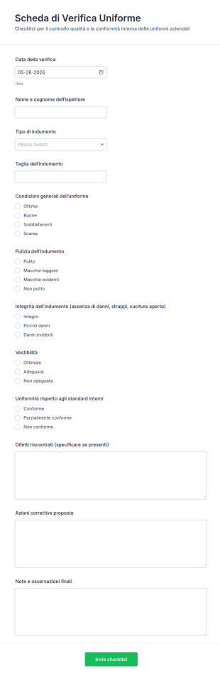 Checklist Di Ispezione Uniforme Form