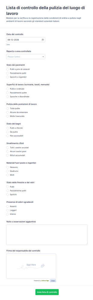 Checklist Di Manutenzione Degli Spazi Di Lavoro