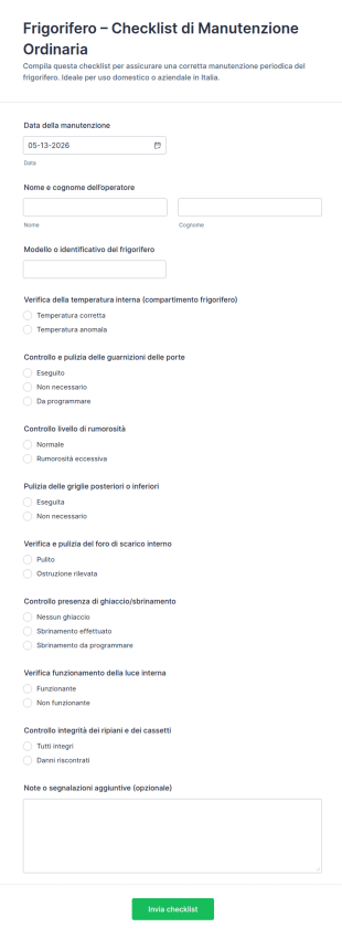 Checklist Di Manutenzione Del Congelatore